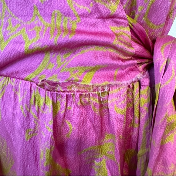 Tanya Taylor Liza Floral Print Flutter Sleeve Tie Wrap Waist Midi Dress Pink 6 - Picture 6 of 10